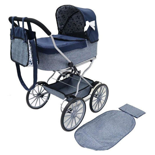 BAYER DOLL PRAM CLASSIC DENIM W BOW