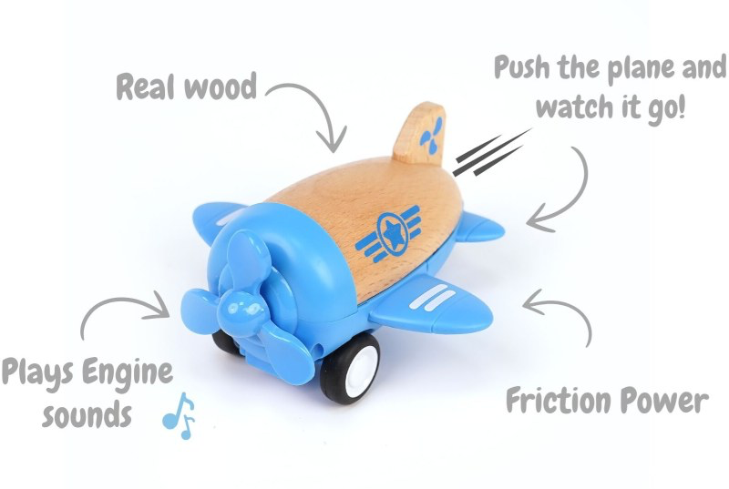 WOODEN FRICTION PROPELLOR PLANE W SOUND