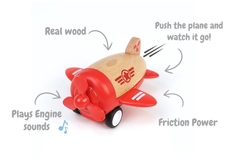 WOODEN FRICTION RACER PLANE W SOUND