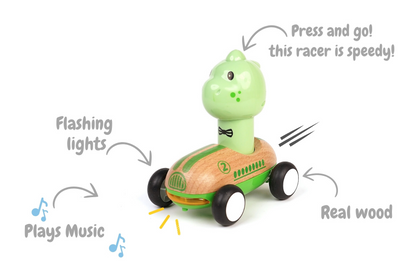 WOODEN PRESS GO RACER L&S DINOSAUR