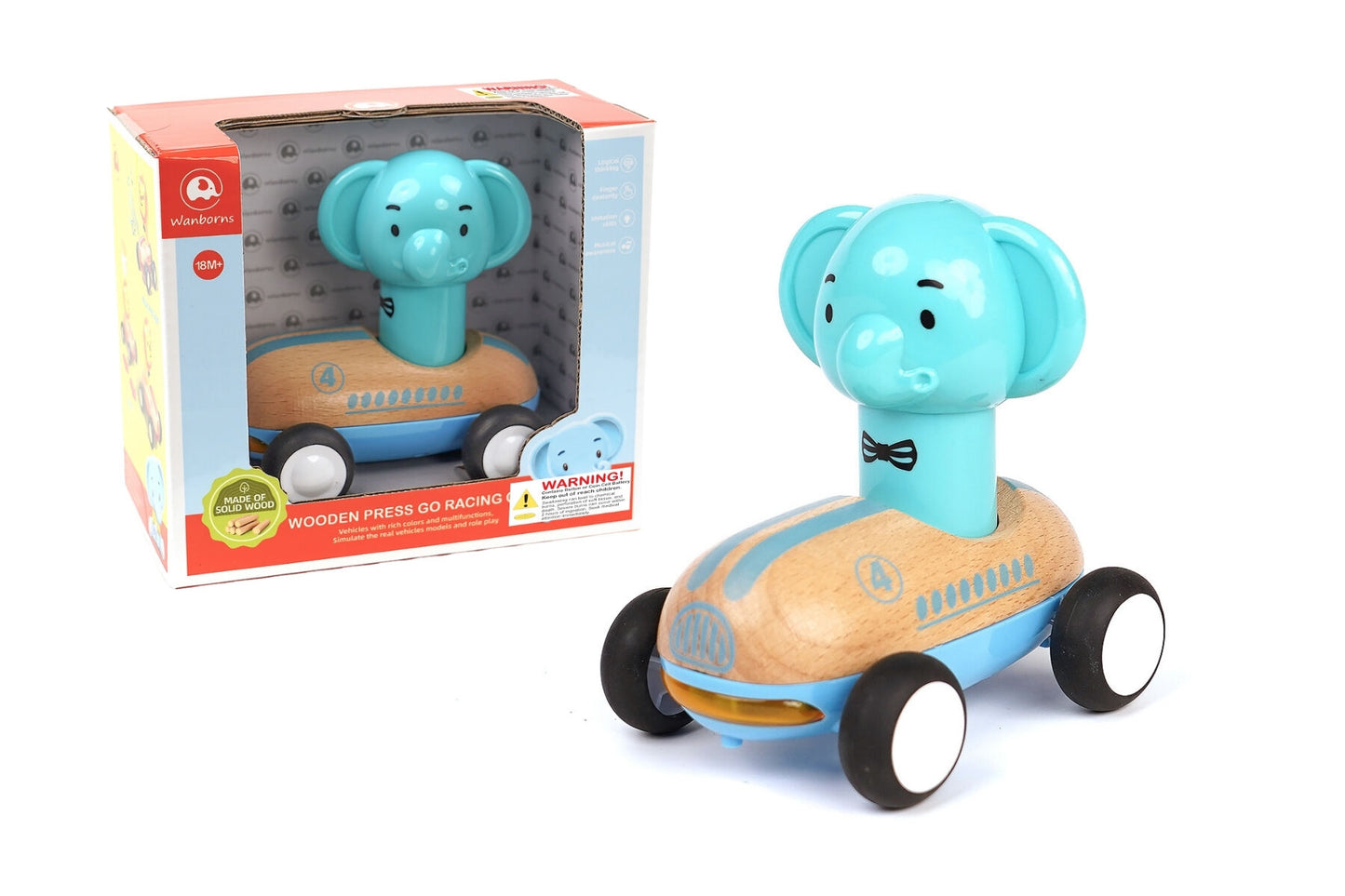 WOODEN PRESS GO RACER L&S ELEPHANT