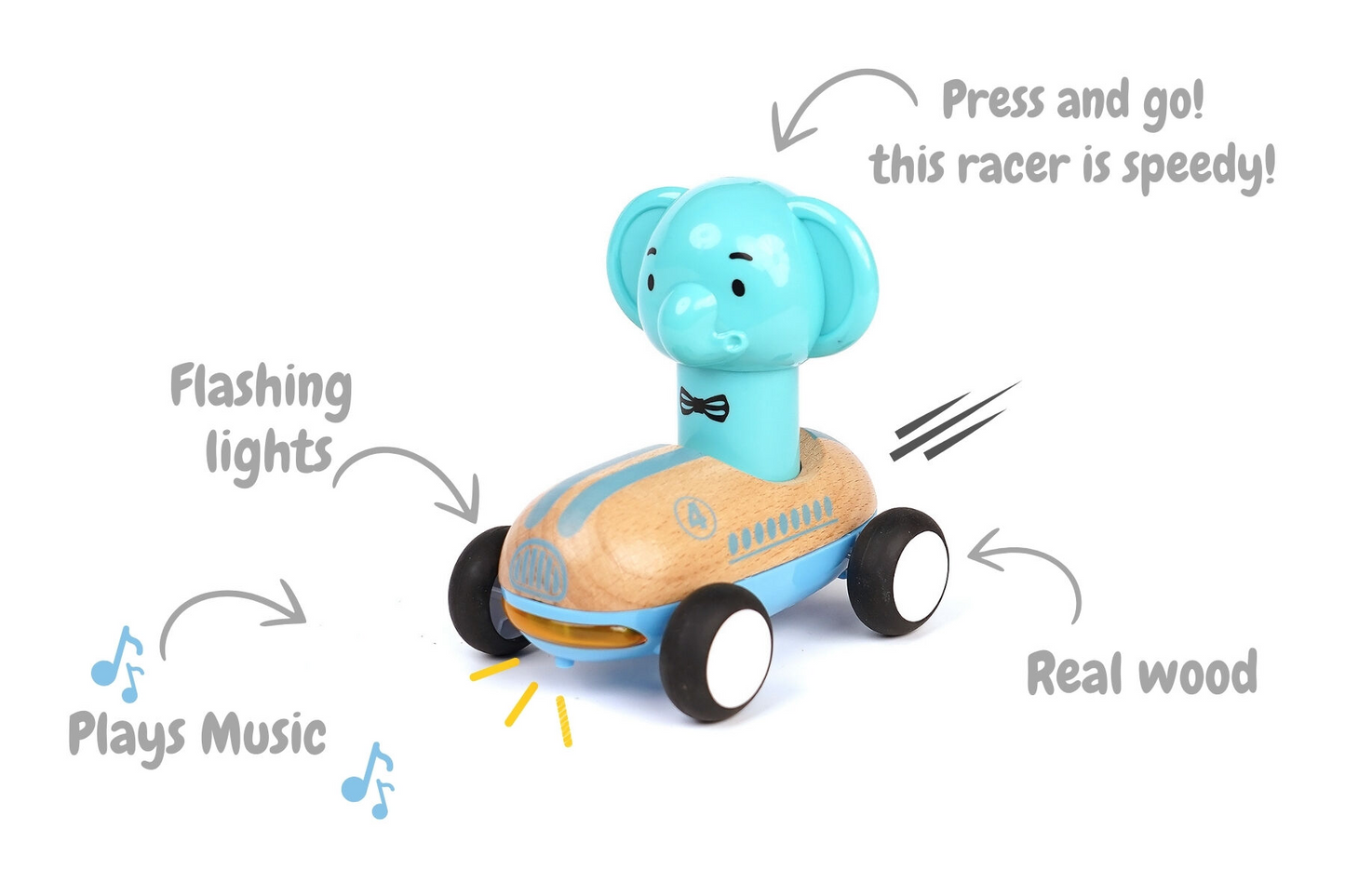 WOODEN PRESS GO RACER L&S ELEPHANT