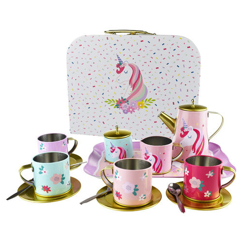 Tea Set Tin Dlx Unicorn In Suitcase 18Pc