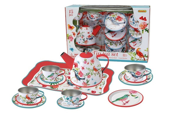 TEA SET TIN GARDEN BIRDS 15PCS