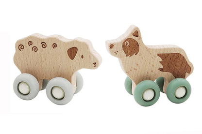 WOOD ECO WHEELS FARM MOVER DOG/SHEEP