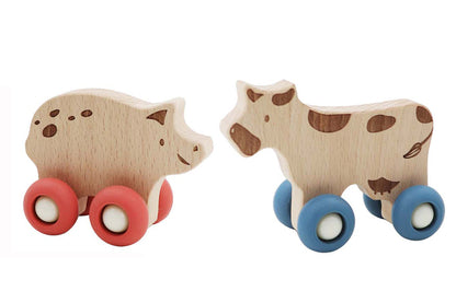 WOOD ECO WHEELS FARM MOVER COW/PIG