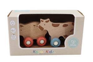 WOOD ECO WHEELS FARM MOVER COW/PIG