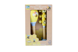 WOODEN BUZZY DAYS BEE MARACA & BELL SET