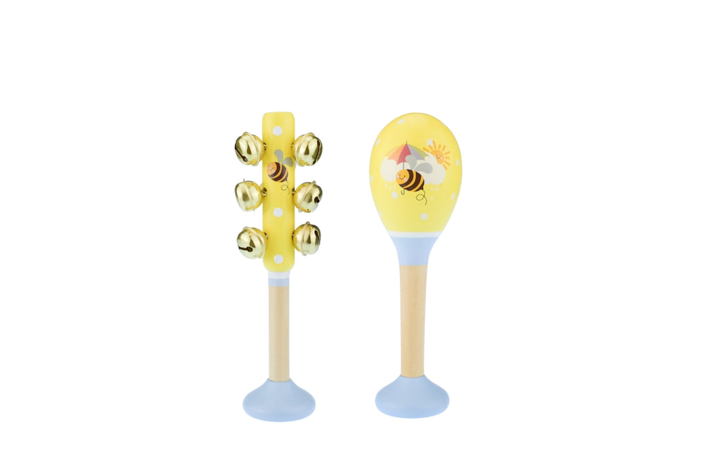 WOODEN BUZZY DAYS BEE MARACA & BELL SET