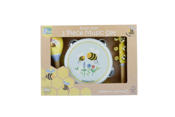 WOODEN BUZZY DAYS BEE 3PC MUSICAL SET