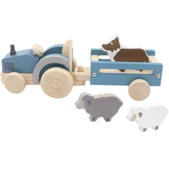 WOODEN TRACTOR W SHEEP DOG