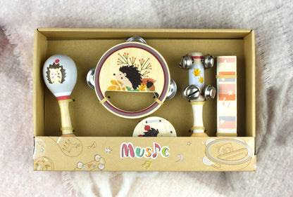 WOODEN 5PC MUSICAL SET HEDGEHOG