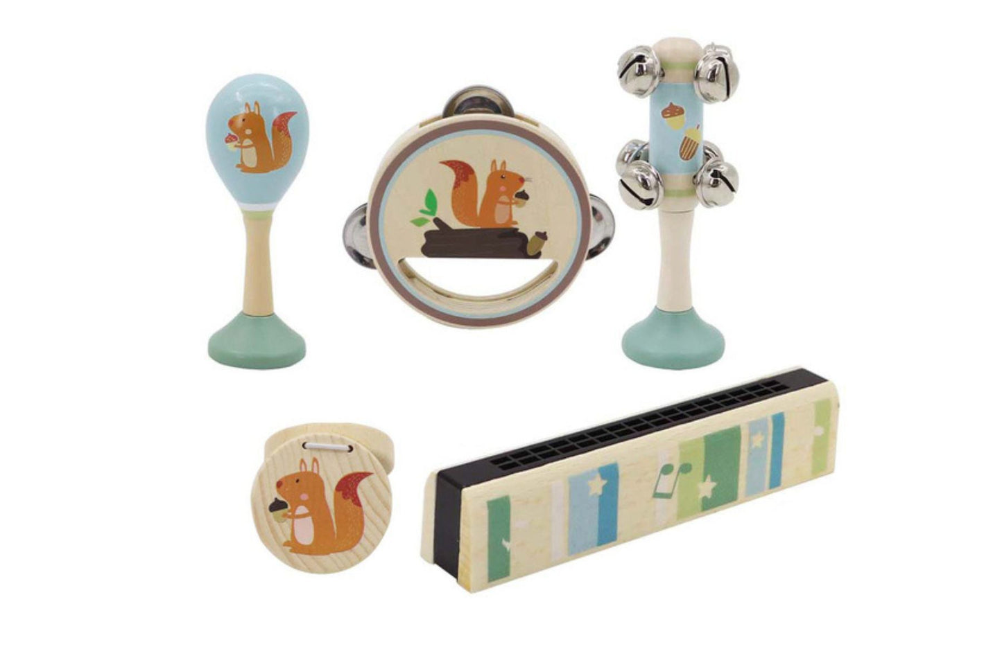 WOODEN 5PC MUSICAL SET SQUIRREL