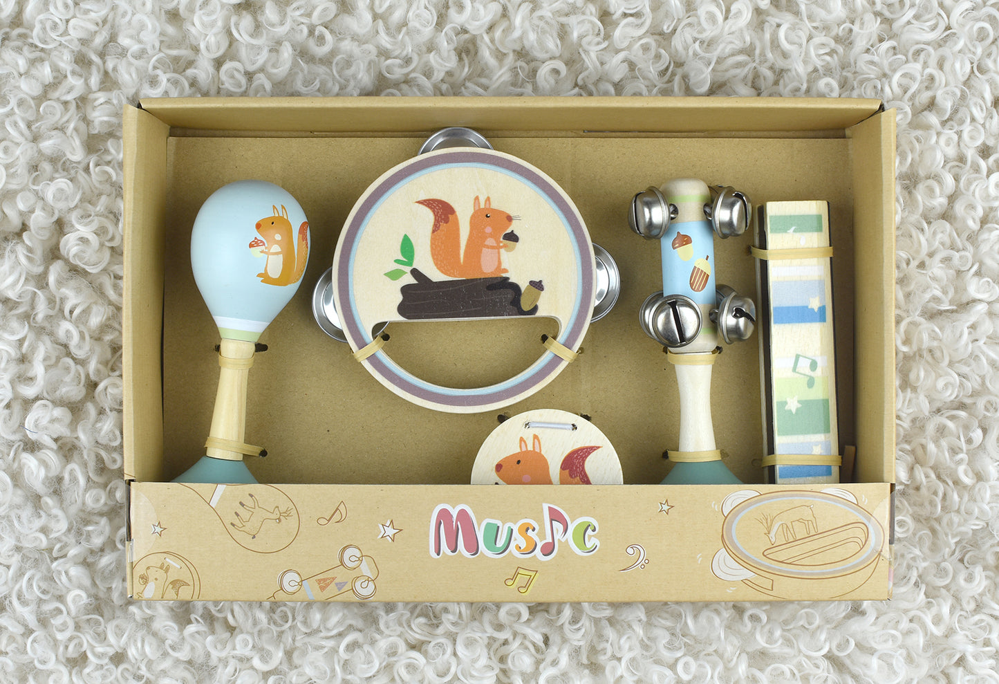 WOODEN 5PC MUSICAL SET SQUIRREL