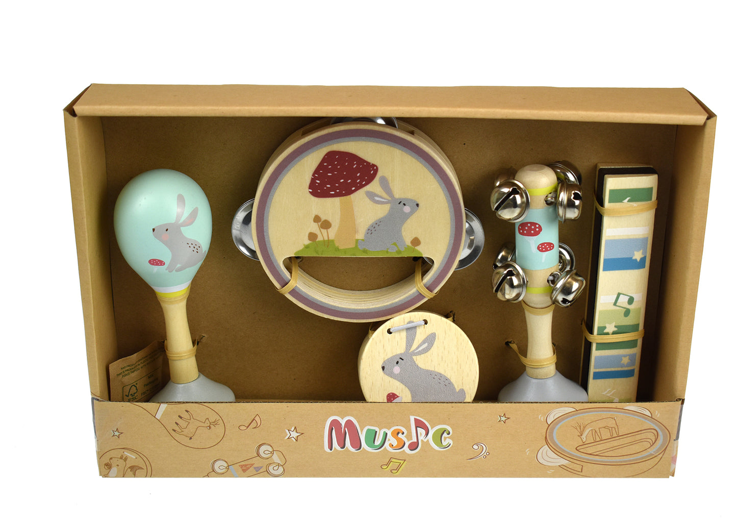 WOODEN 5PC MUSICAL SET RABBIT