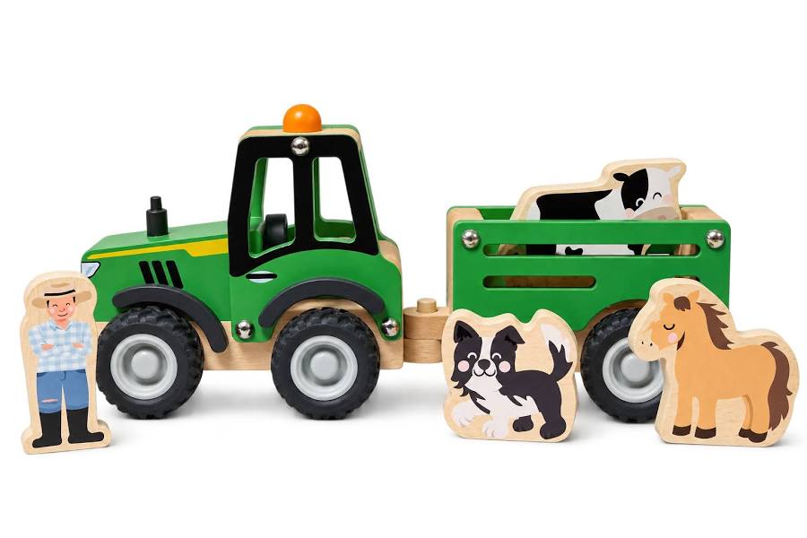 WOODEN BUSH BUDDIES FARM TRACTOR & TRAIL