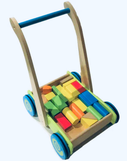 Wooden Walker Wagon With 20 Blocks