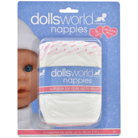 DOLLS WORLD NAPPIES 5 PACK