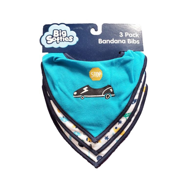 Big Softies 3 Pk Bandana Bibs Boy Car