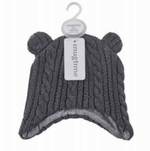 SNUGTIME CABLE EARMUFF BEANIE GREY SMALL