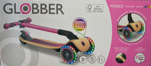 GLOBBER SCOOTER PRIMO WOOD W/LIGHTS PINK