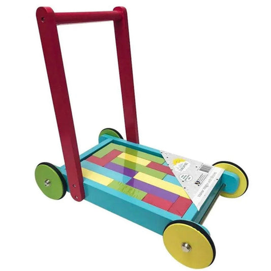 WOODEN WALKER WAGON WITH BLOCKS