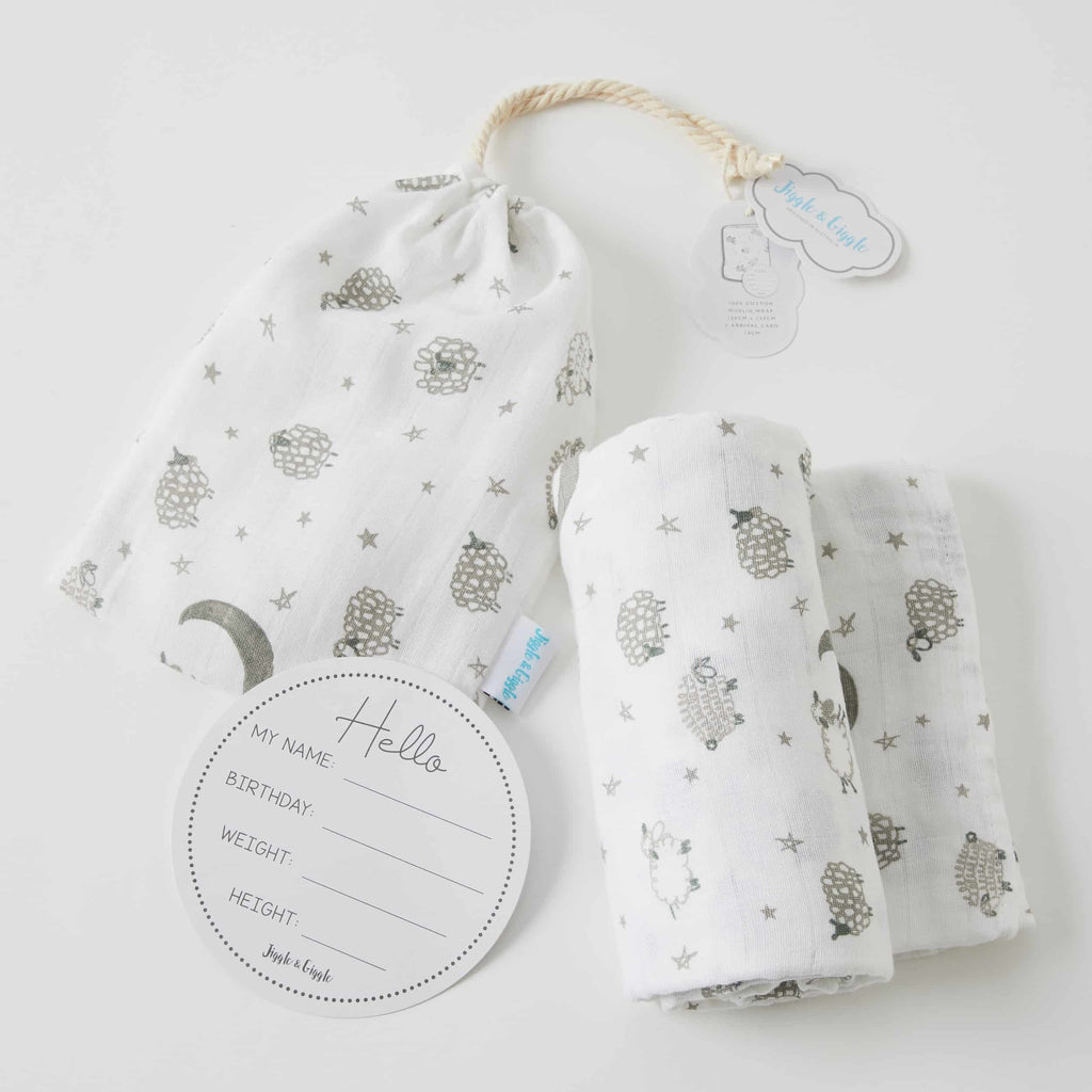 PILBEAM MUSLIN WRAP & ARRIVAL CARD SHEEP