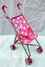 DOLL STROLLER PINK W FLOWER UMBRELLA