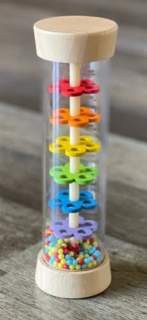 WOODEN RAINMAKER RATTLE IN CLEAR TUBE