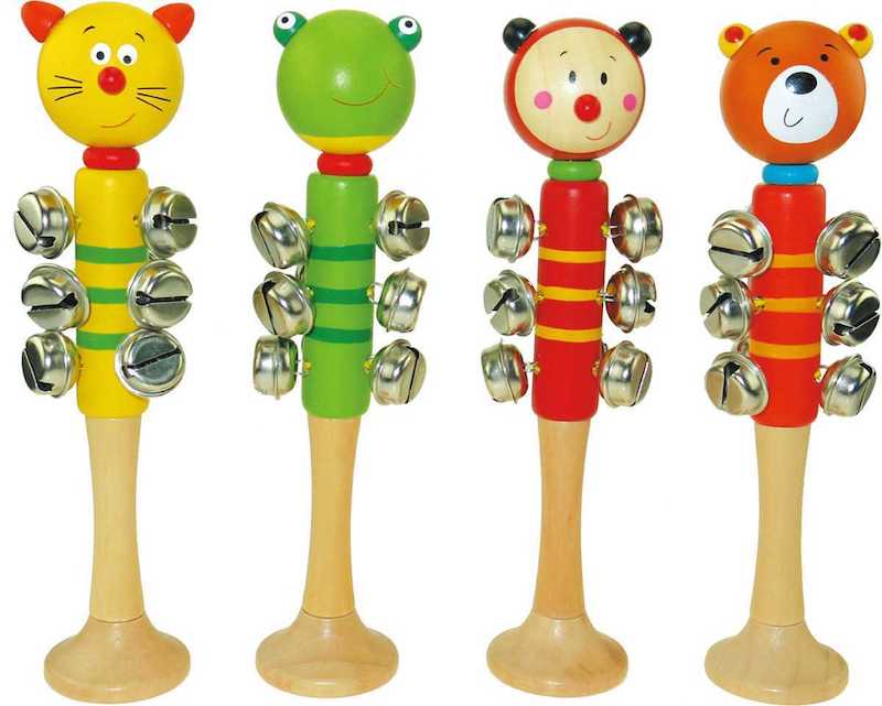 WOODEN ANIMAL BELL STICK W BASE