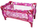 DOLL TRAVEL COT PINK W FLOWERS