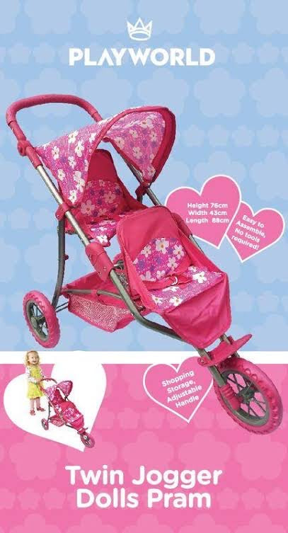 DOLL TWIN JOGGER PINK W FLOWERS