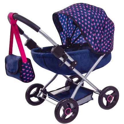 BAYER COSY DOLL PRAM D BLUE W PINK HEART