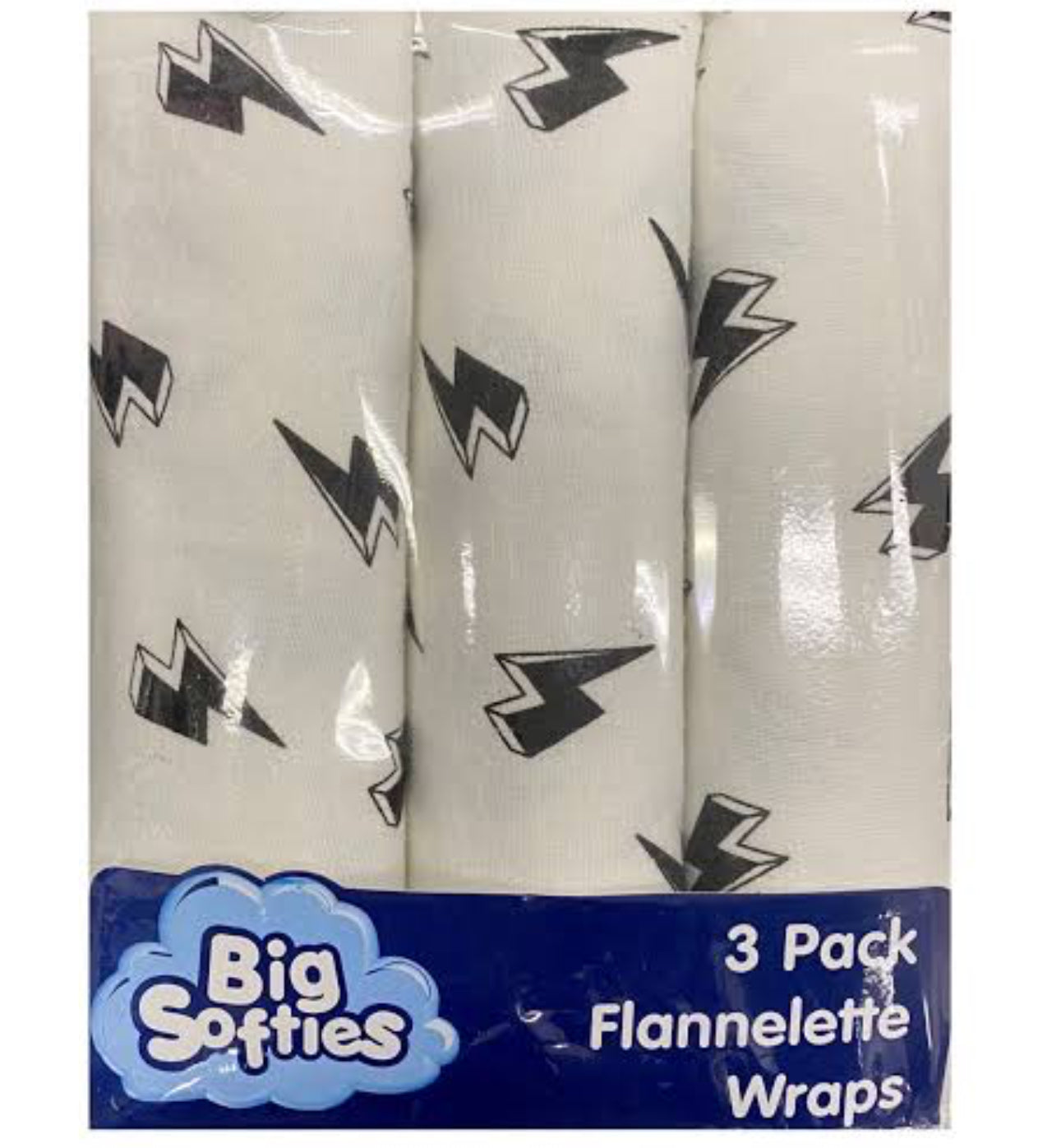 BIG SOFTIES 3 PK FLANNEL WRAP LIGHTNING