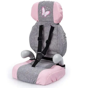 BAYER DOLL CAR  SEAT GRY/PNK W BFLY