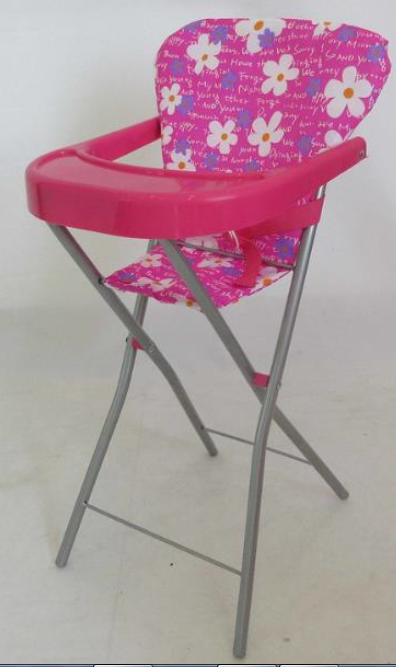 DOLL HIGHCHAIR PINK W FLOWERS