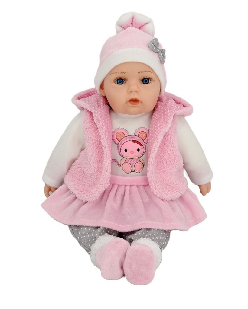 BABY DOLL SONIA PINK FLLECE W GREY POLKO